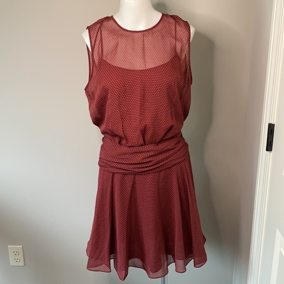 THEORY Dot Print Flounce Silk Chiffon Dress Drop Waist Sleeveless Sz Large NEW - Picture 4 of 15